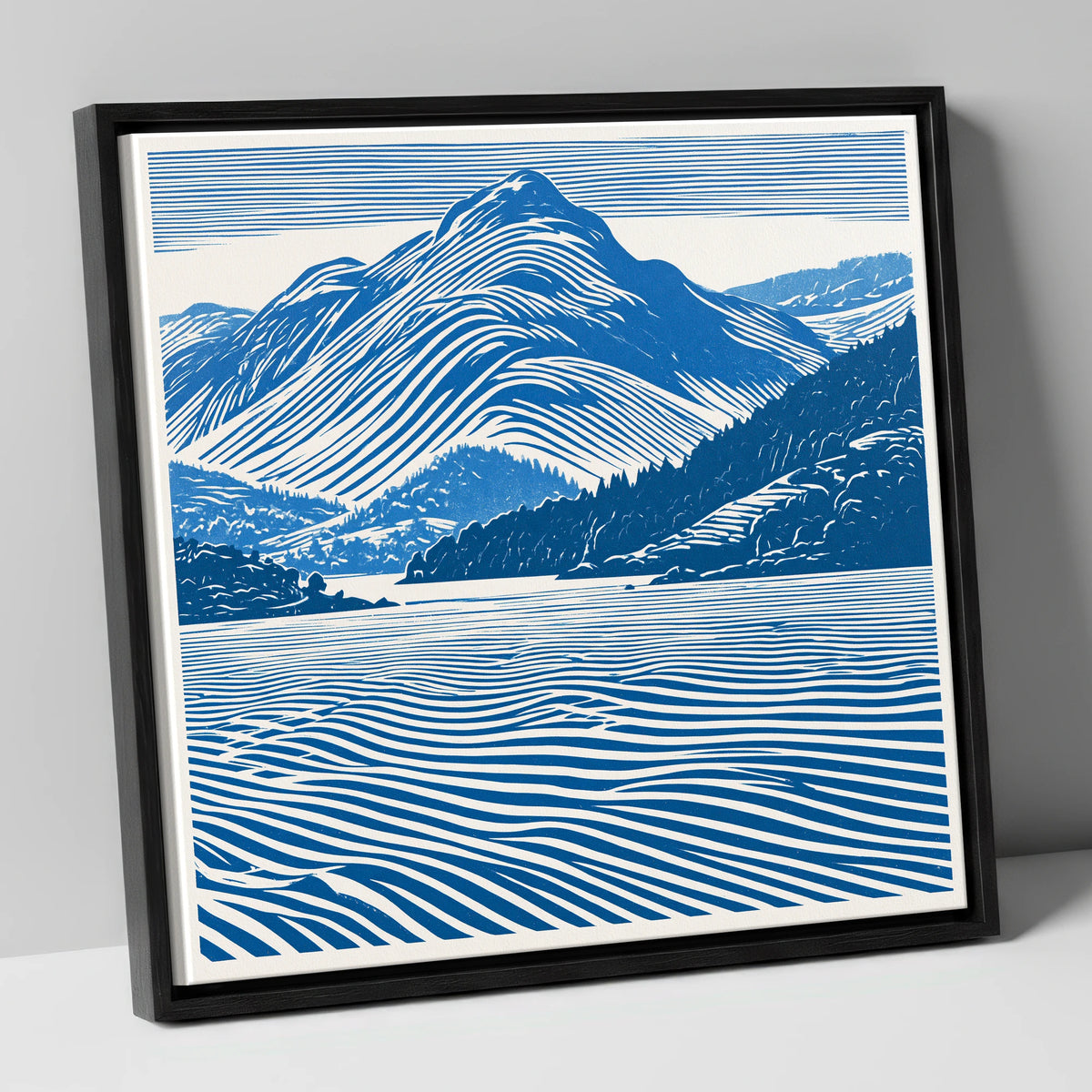 Catbells in Cobalt Blue lake district fell canvas wall art in black frame
