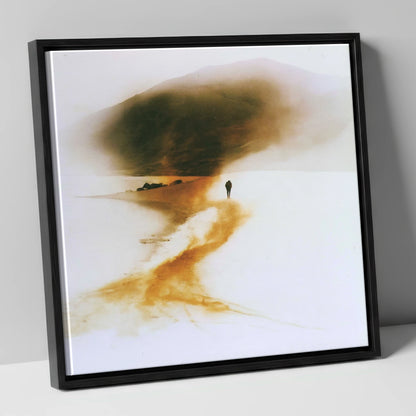 Lone Hiker on Golden Trail lake district walking canvas wall art in black frame