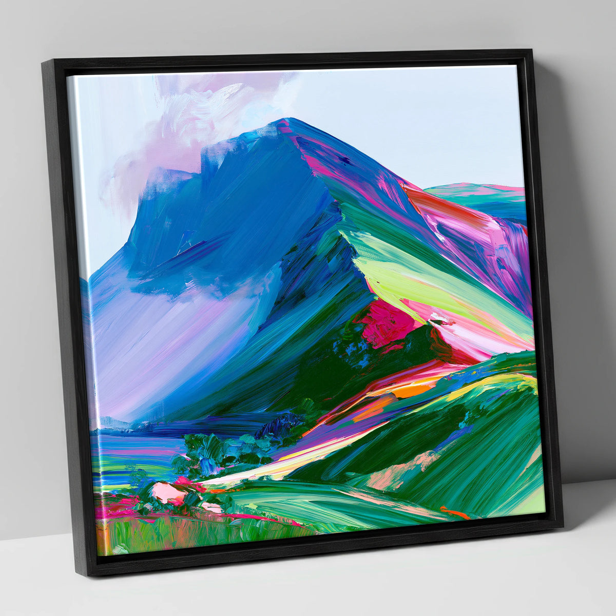 Vibrant Blue Mountain Ridge lake district fell canvas wall art in black frame