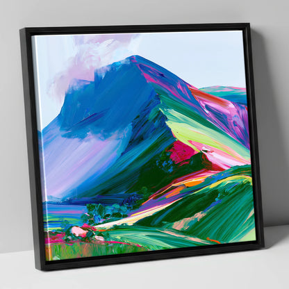 Vibrant Blue Mountain Ridge lake district fell canvas wall art in black frame