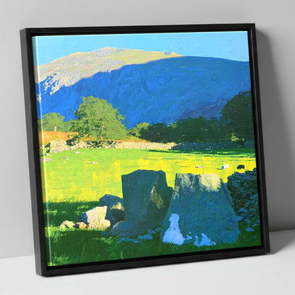 Vibrant Pastures Below Kentmere Pike lake district fell canvas wall art in black frame