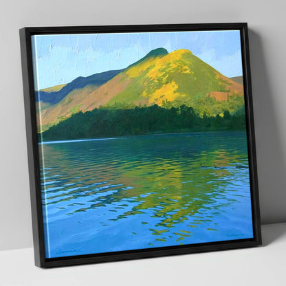 Sunlit Cat Bells Over Water lake district fell canvas wall art in black frame