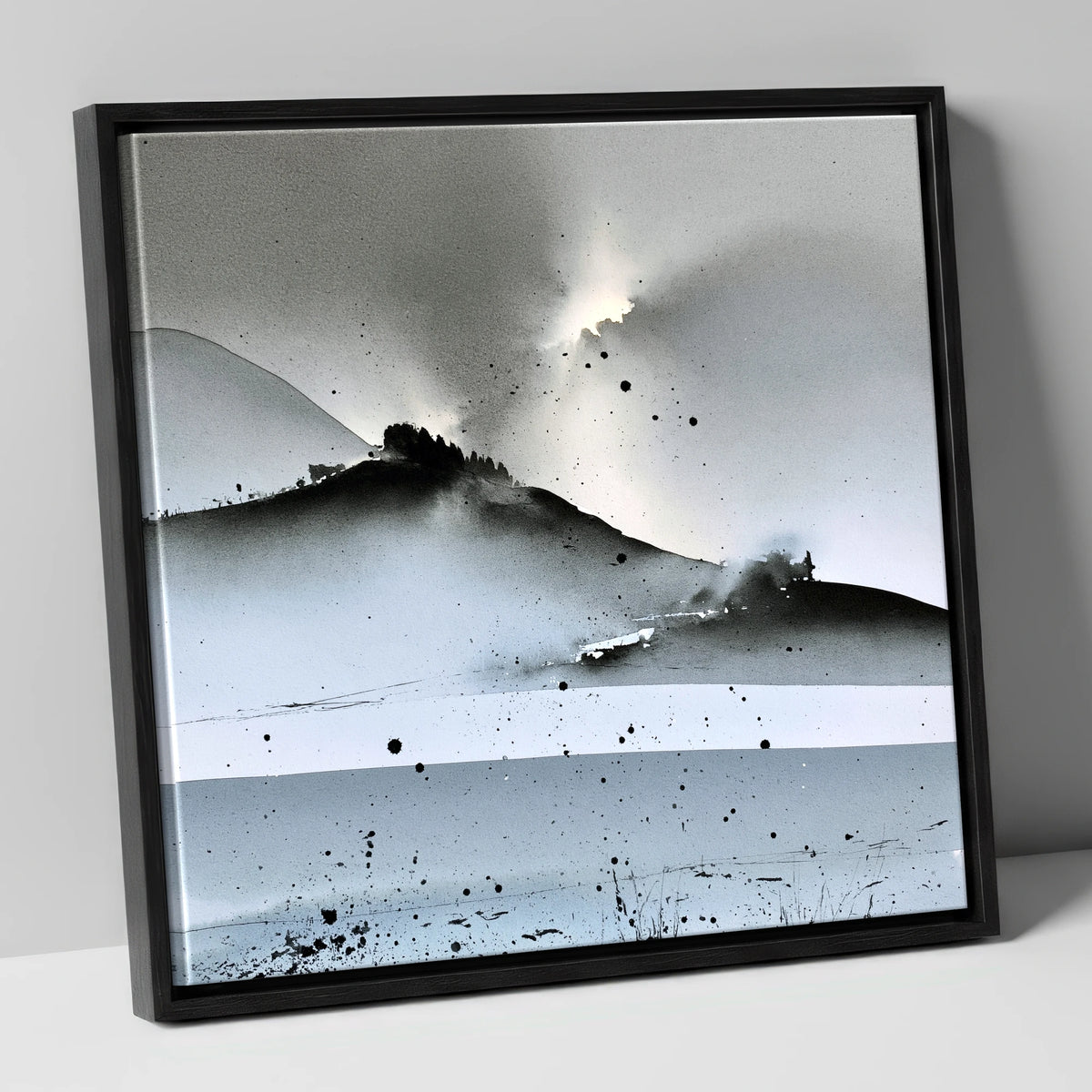Monochrome Lake District Evening Fells lake district sky canvas wall art in black frame