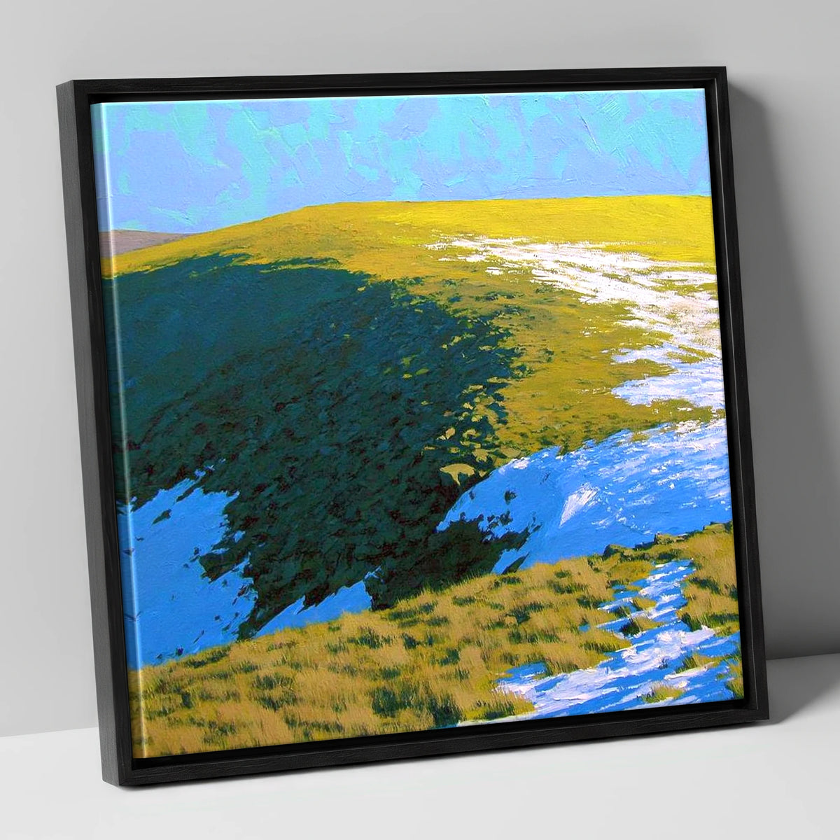 Winter Sunlight on Grey Crag lake district fell canvas wall art in black frame