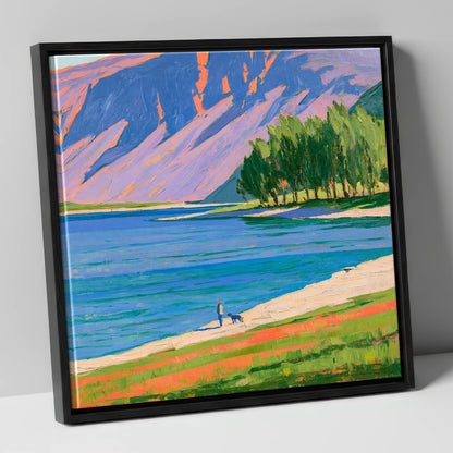 Dog Walker at Vibrant Buttermere gifts for dog walkers canvas wall art in black frame