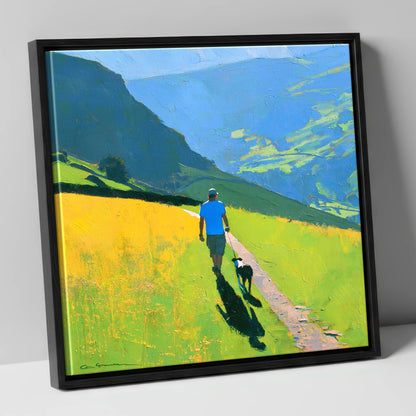 Sunlit Dog Walk Above Patterdale gifts for dog walkers canvas wall art in black frame