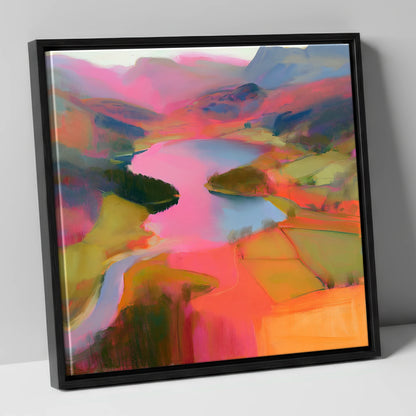 Vivid Elter Water from Above lake district lake canvas wall art in black frame