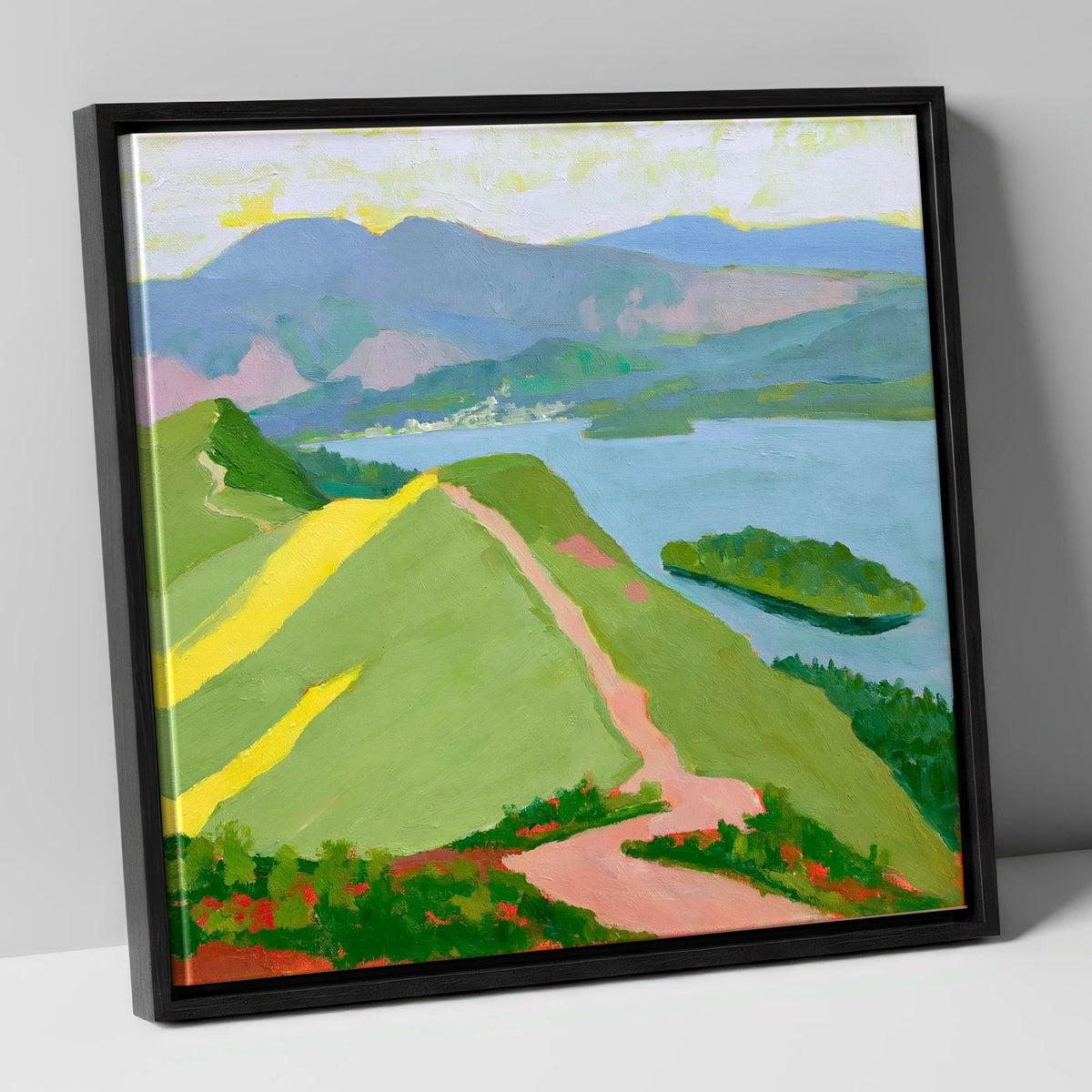 Vivid Derwentwater from Cat Bells lake district fell canvas wall art in black frame