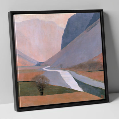Winding River Beneath Slate Fells lake district waterfall canvas wall art in black frame