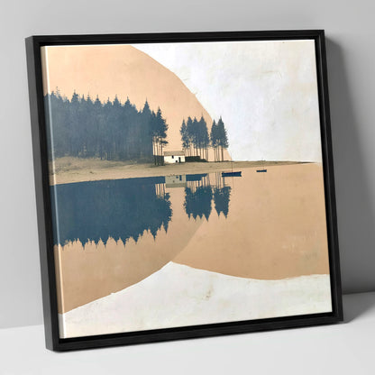 Slate Blue Lake Reflections lake district lake canvas wall art in black frame