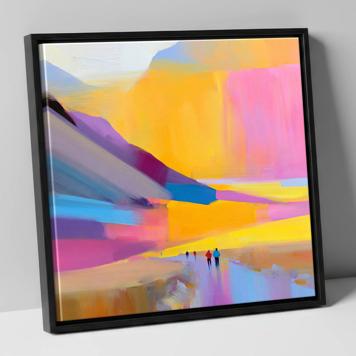 Vibrant Sunset Fell Walkers lake district walking canvas wall art in black frame