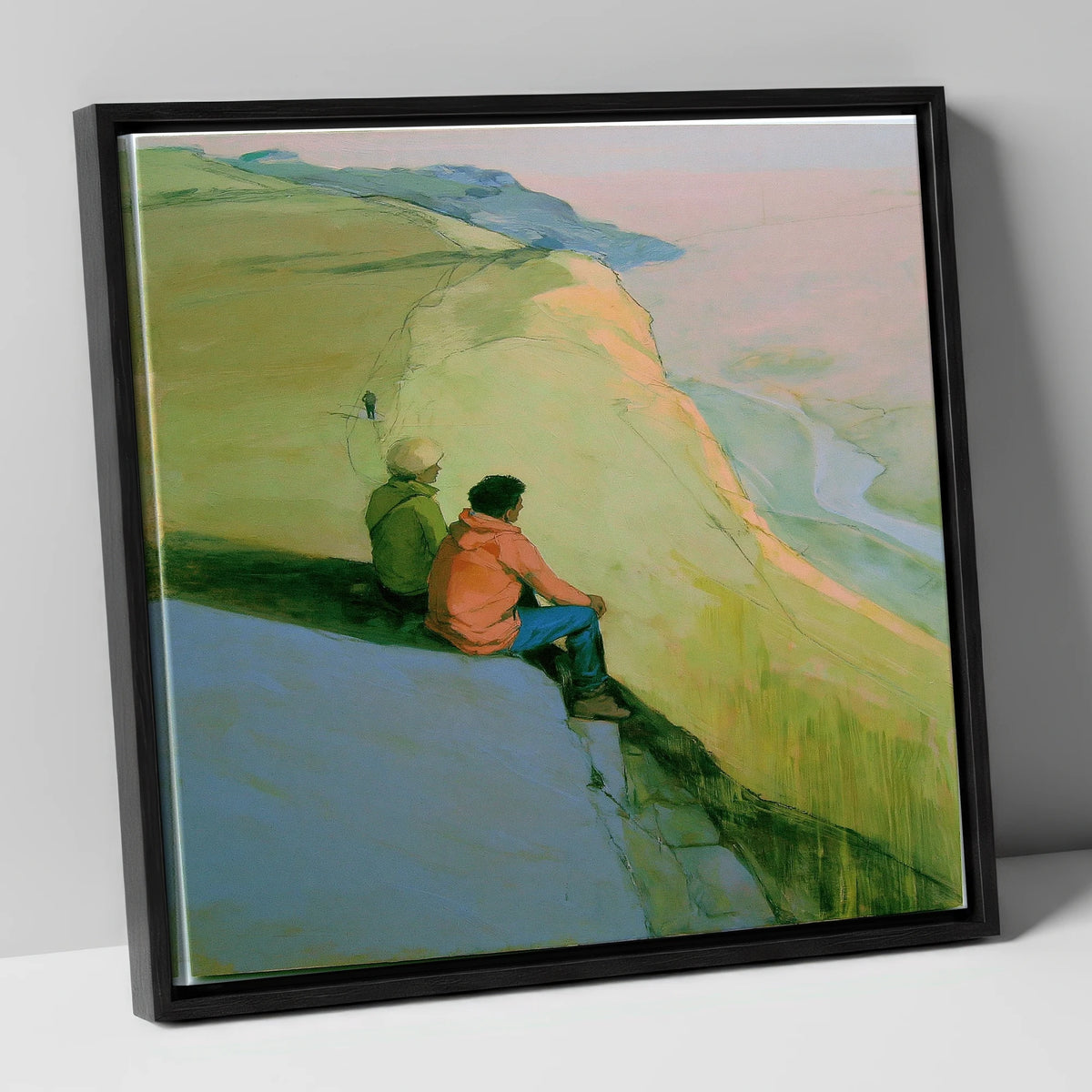 Fell Walkers Above the Valley lake district fell canvas wall art in black frame