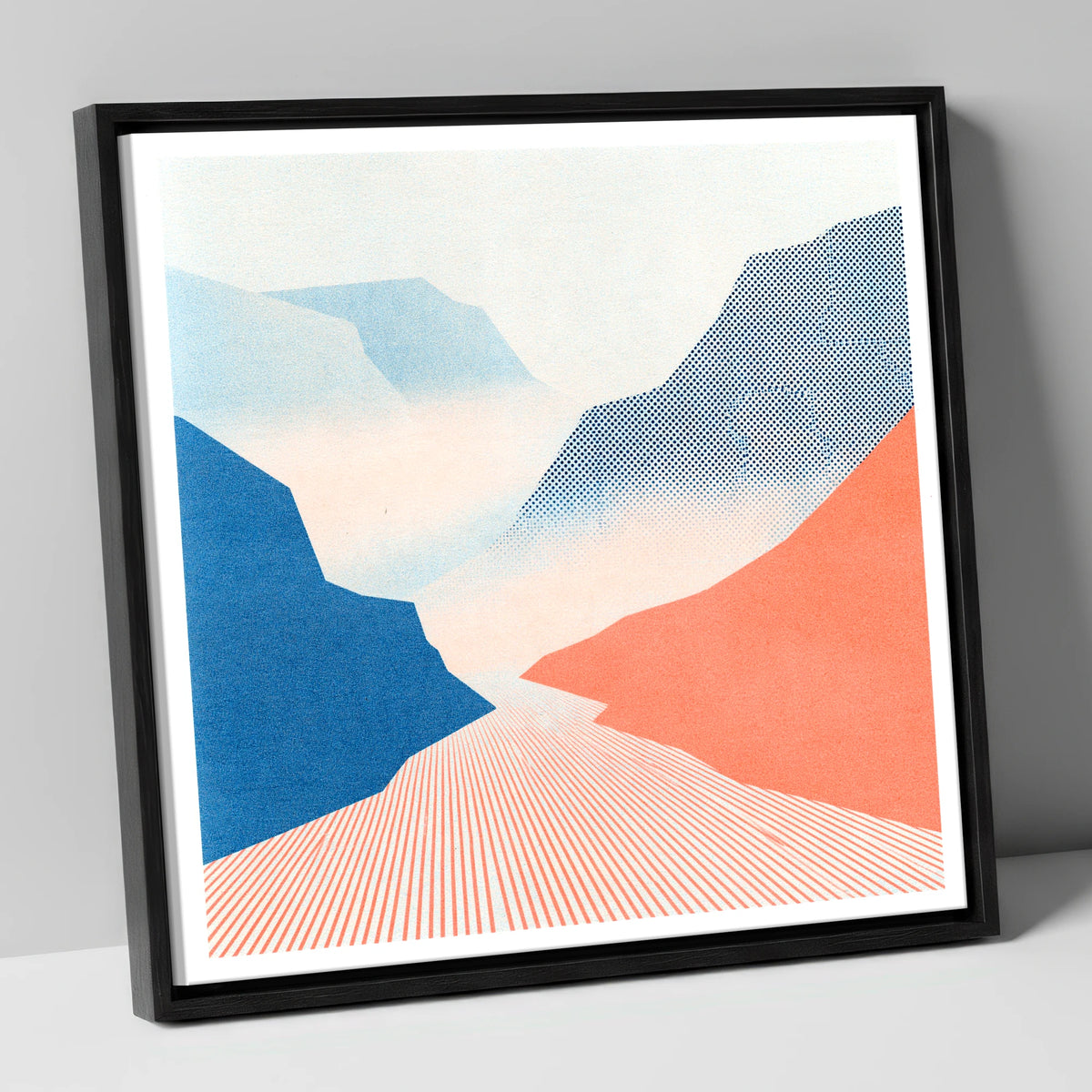Honister Pass in Bold Coral lake district valley canvas wall art in black frame