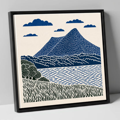 Graphic Navy Catbells Fell lake district fell canvas wall art in black frame