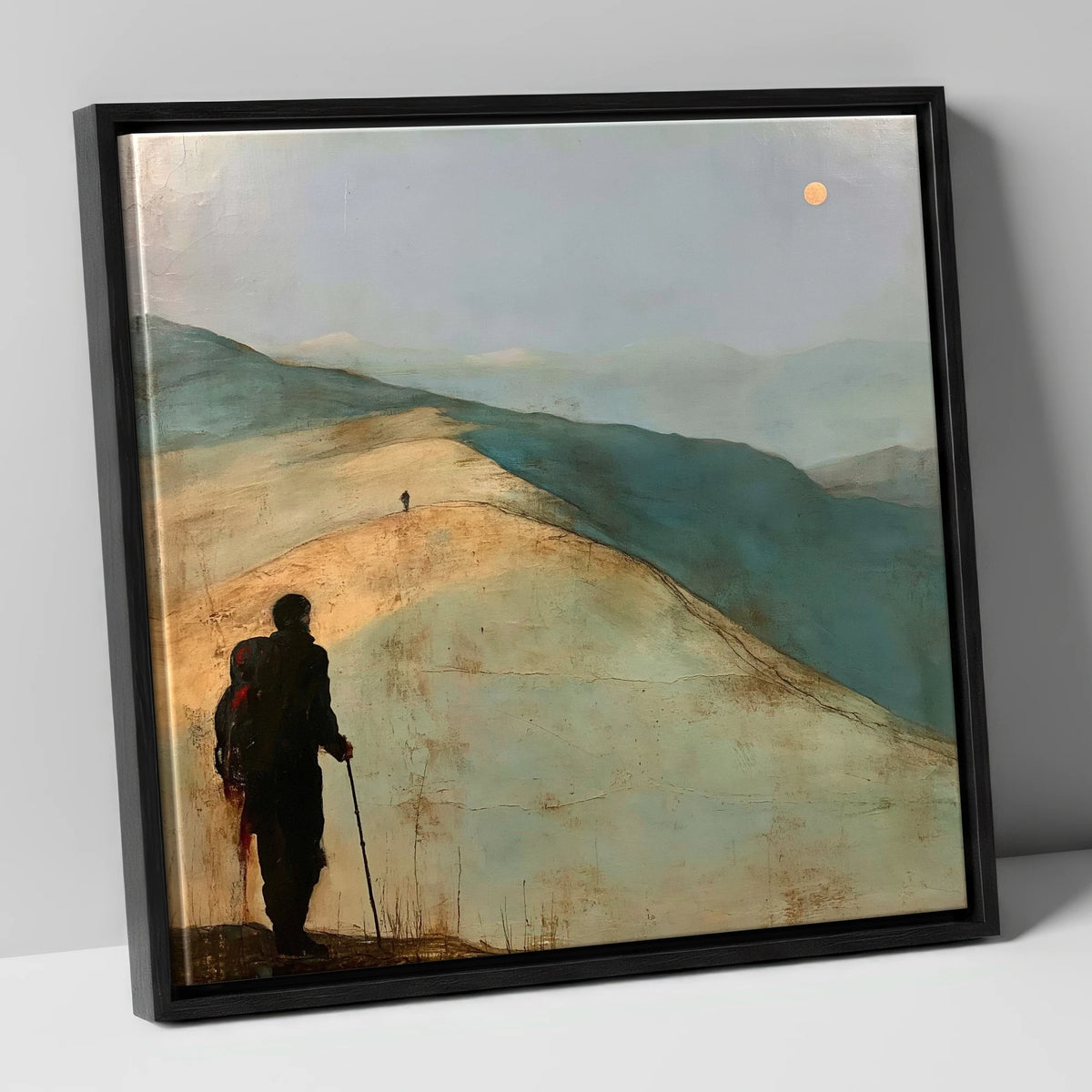 Fell Walker on the Golden Ridge lake district walking canvas wall art in black frame