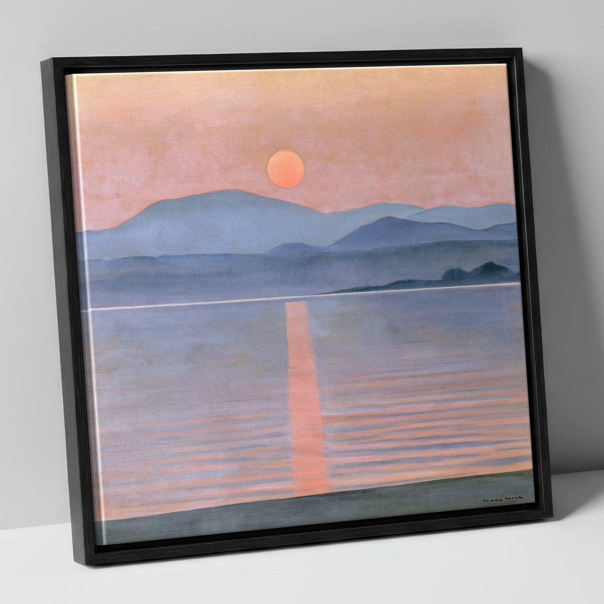 Lavender Sunset Over Slate Fells lake district lake canvas wall art in black frame