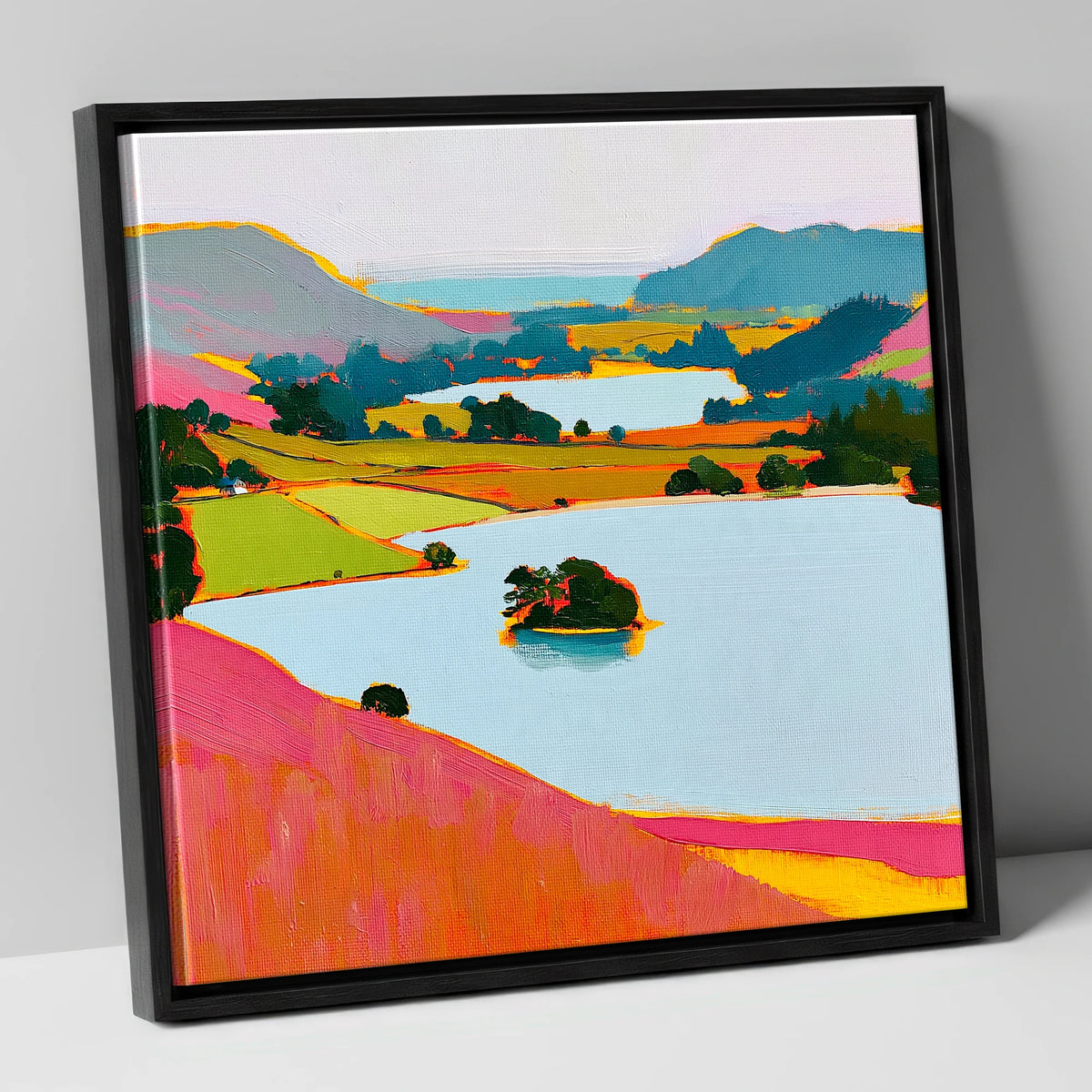 Vibrant Grasmere From the Fells lake district lake canvas wall art in black frame