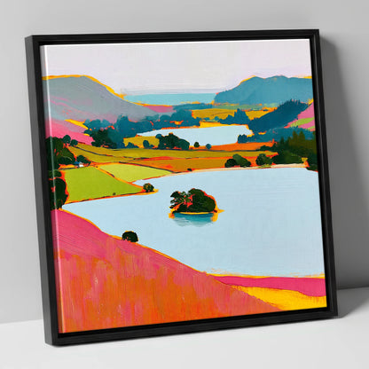 Vibrant Grasmere From the Fells lake district lake canvas wall art in black frame