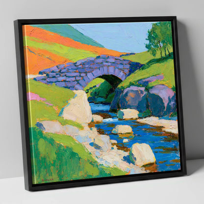Vibrant Stone Bridge Over Beck lake district waterfall canvas wall art in black frame