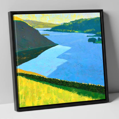 Vibrant Ullswater Above Pooley Bridge lake district village canvas wall art in black frame