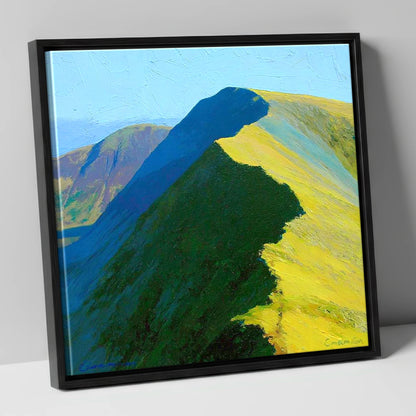 Whiteless Pike Sunlit Steep Ridge lake district fell canvas wall art in black frame