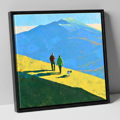 Sunlit Dog Walk on Skiddaw gifts for dog walkers canvas wall art in black frame