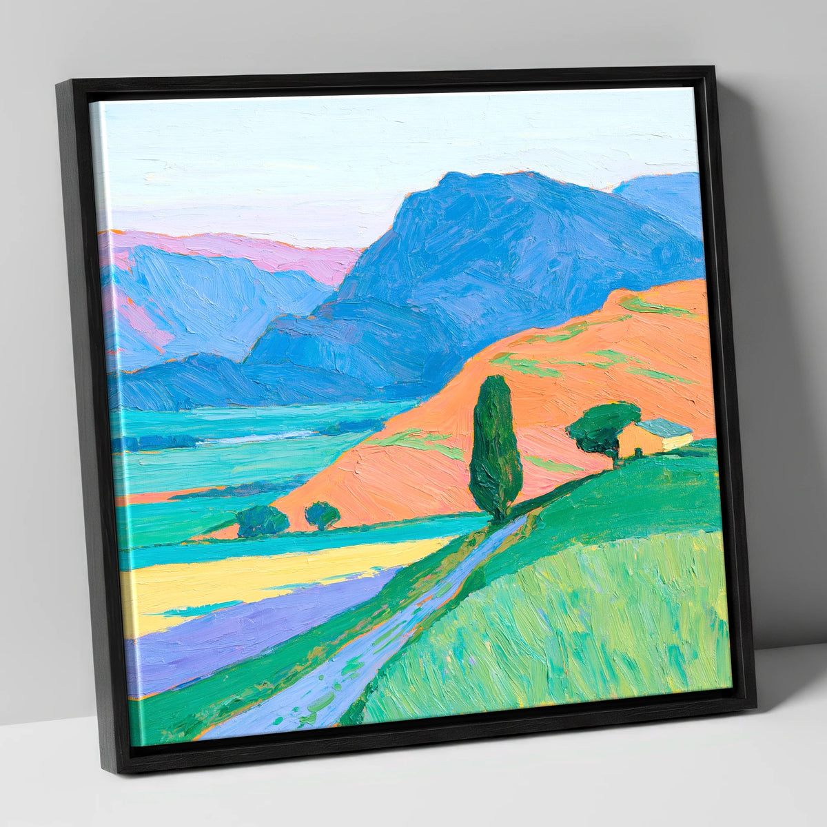 Golden Evening Light on Fells lake district sky canvas wall art in black frame