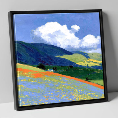 Rolling Fells Under Bright Clouds lake district fell canvas wall art in black frame