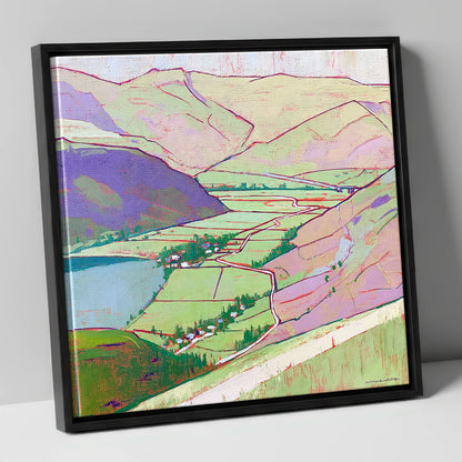 Vibrant Patterdale From Place Fell lake district village canvas wall art in black frame