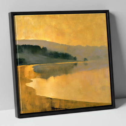Ochre Dawn Over the Lake lake district lake canvas wall art in black frame