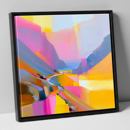 Vivid Fuchsia Winding Mountain Pass lake district valley canvas wall art in black frame