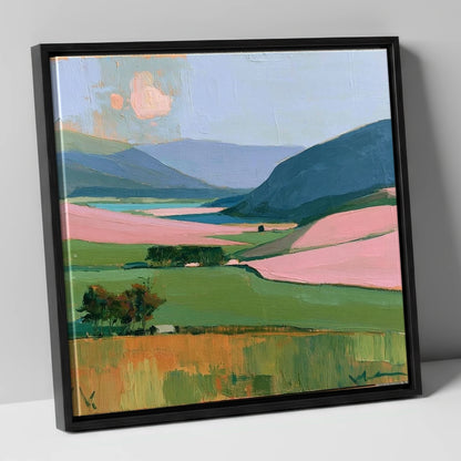 Vibrant Valley and Teal Fells lake district valley canvas wall art in black frame