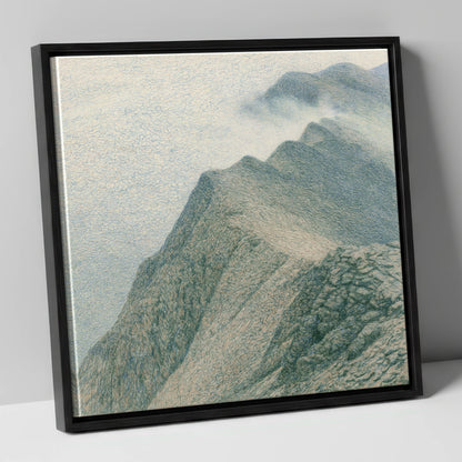 Textured Mountain Ridge in Mist lake district fell canvas wall art in black frame