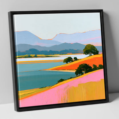 Vibrant Fells and Teal Lake lake district lake canvas wall art in black frame