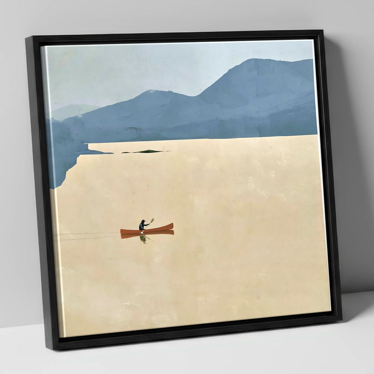 Solo Canoeist on a Golden Lake lake district walking canvas wall art in black frame