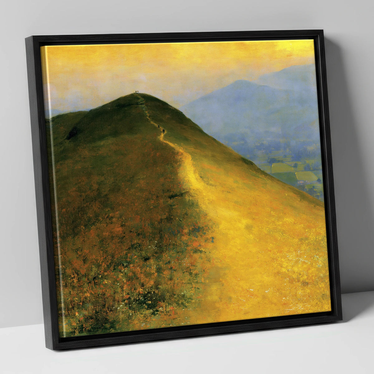 Sunlit Bracken on Catbells Ridge lake district fell canvas wall art in black frame