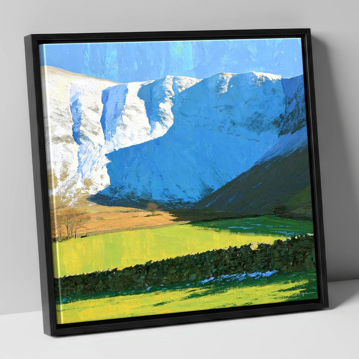 Bannerdale Crags Winter Sunlight lake district fell canvas wall art in black frame