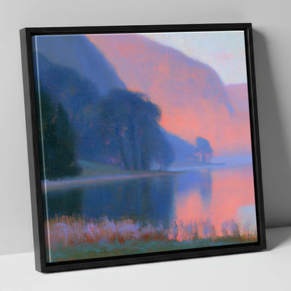 Lake Edge In Pink Twilight lake district lake canvas wall art in black frame