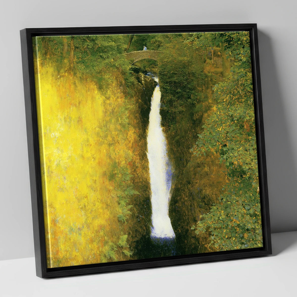 Aira Force Waterfall Sunlit Gorge lake district waterfall canvas wall art in black frame
