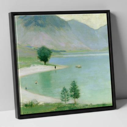 Wild Swimmers in Hazy Wastwater lake district walking canvas wall art in black frame