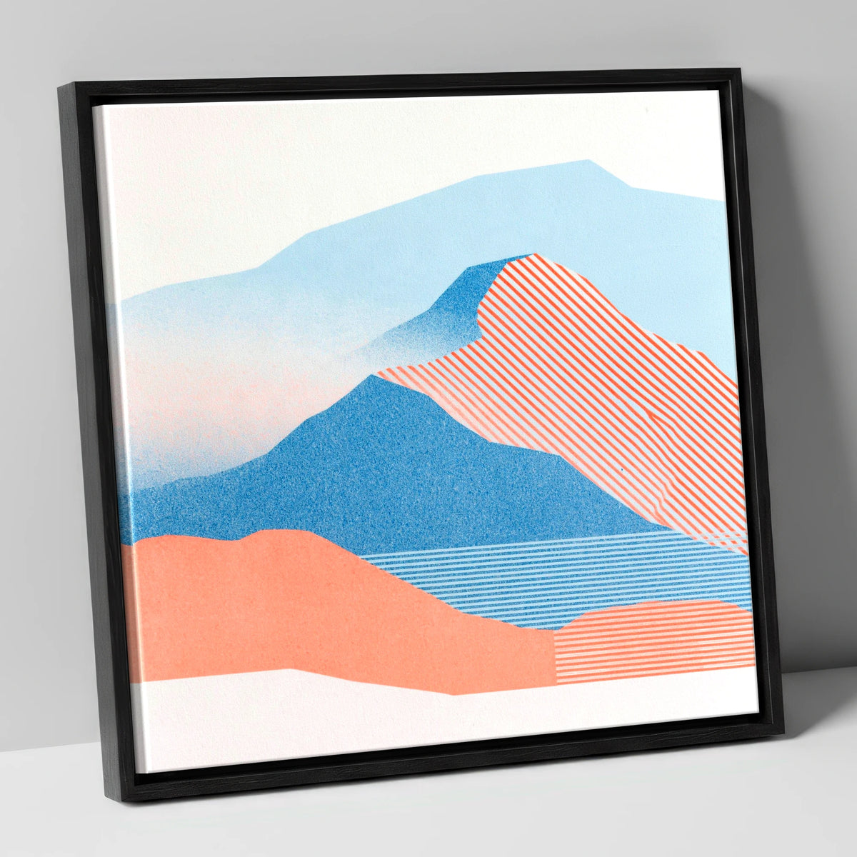 Graphic Coral Mountain Ridge lake district fell canvas wall art in black frame