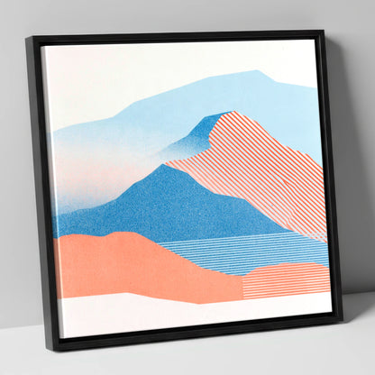 Graphic Coral Mountain Ridge lake district fell canvas wall art in black frame