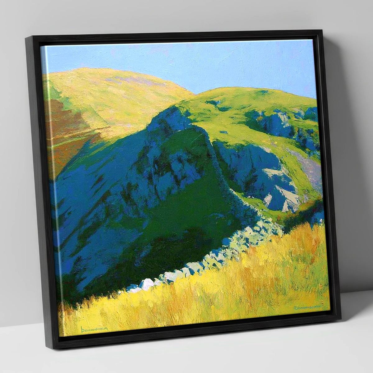 Sunlit Ridge on Birks Fell lake district fell canvas wall art in black frame