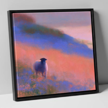 Herdwick Sheep in Twilight Mist lake district wildlife canvas wall art in black frame