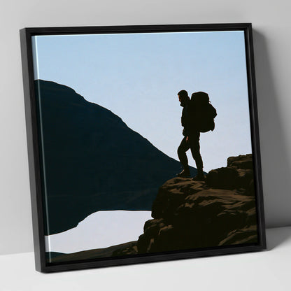 Helvellyn Walker in Silhouette lake district fell canvas wall art in black frame