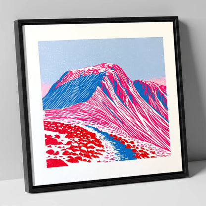 Vibrant Great Gable Peak lake district fell canvas wall art in black frame