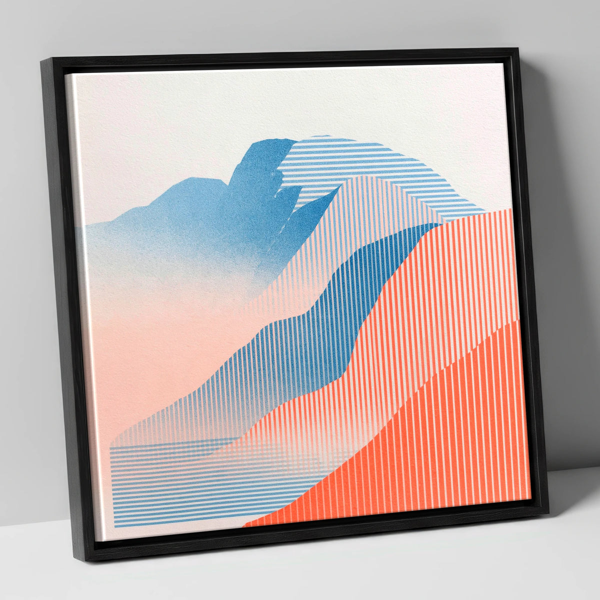 Geometric Scafell Pike in Coral lake district fell canvas wall art in black frame