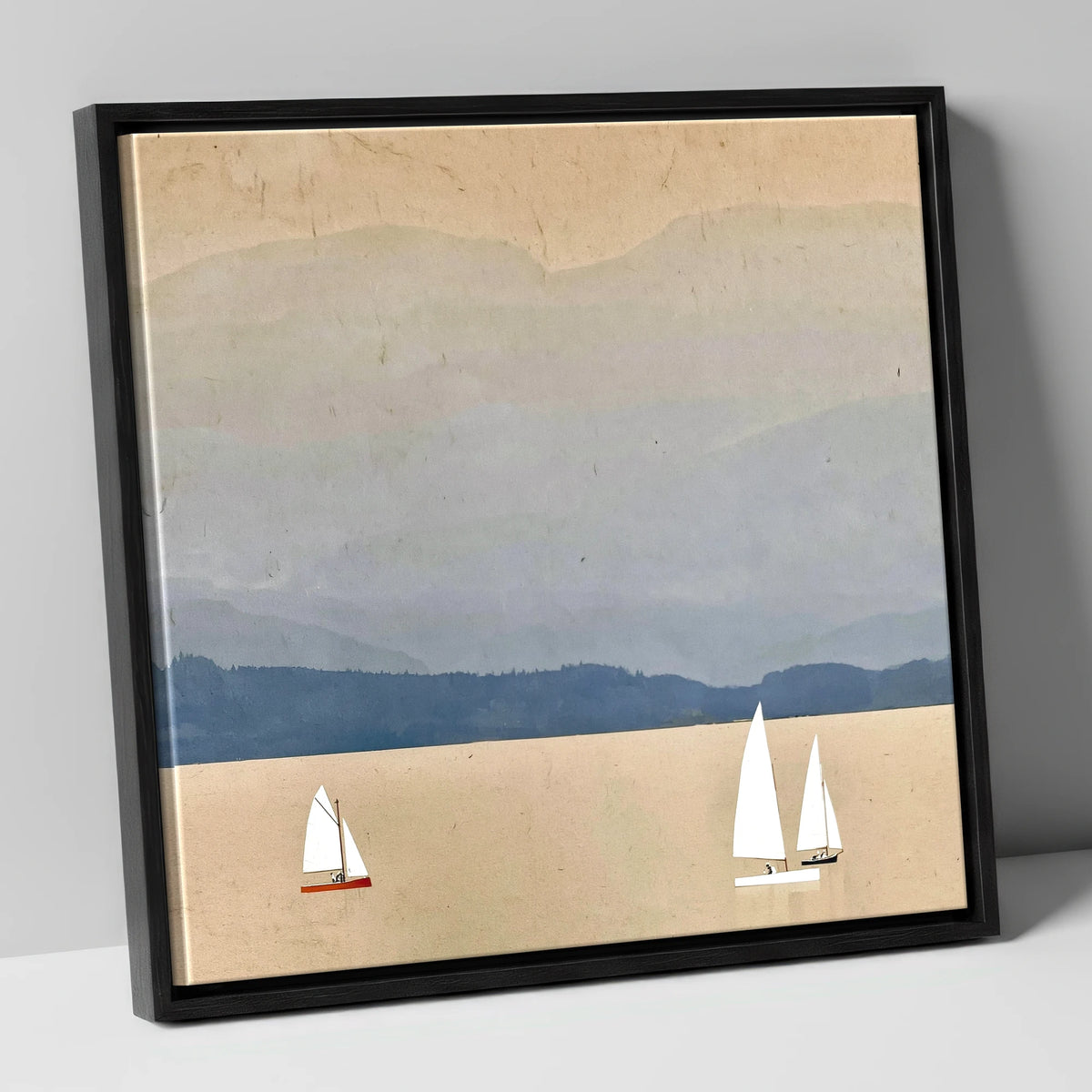 White Sails on Misty Windermere lake district lake canvas wall art in black frame