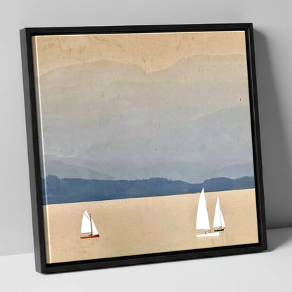 White Sails on Misty Windermere lake district lake canvas wall art in black frame