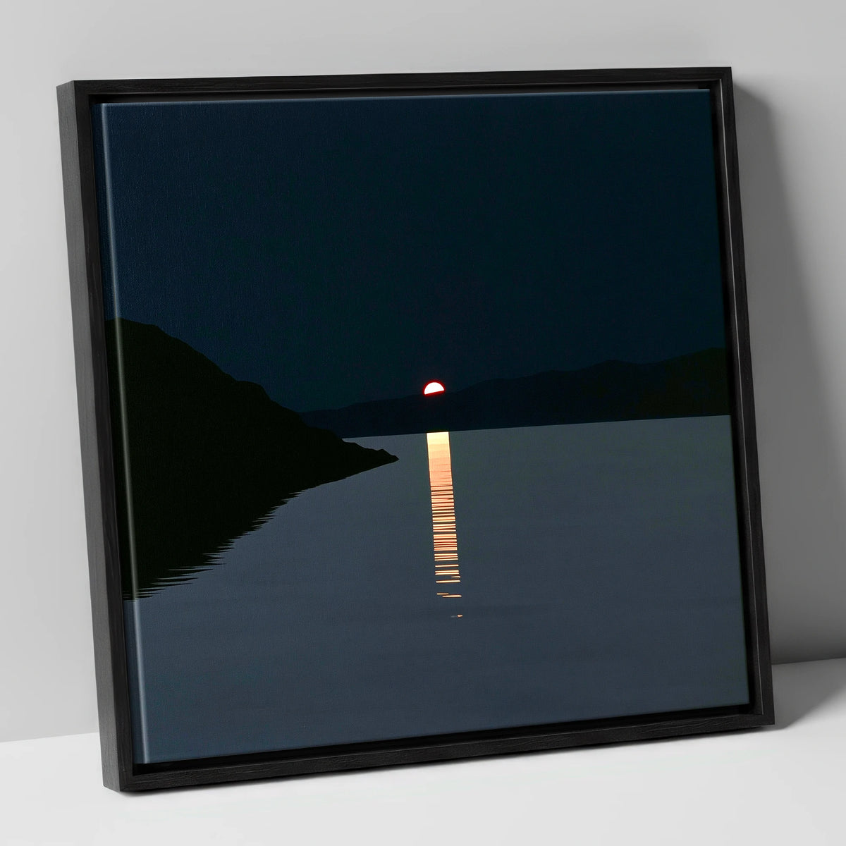Crimson Sun Over The Lake lake district lake canvas wall art in black frame